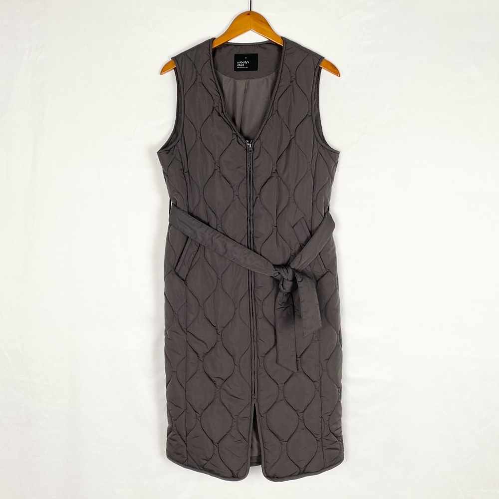 Nobody's Child Kate Longline Onion Quilted‎ Gilet V Neck Size 6 Zip Tie